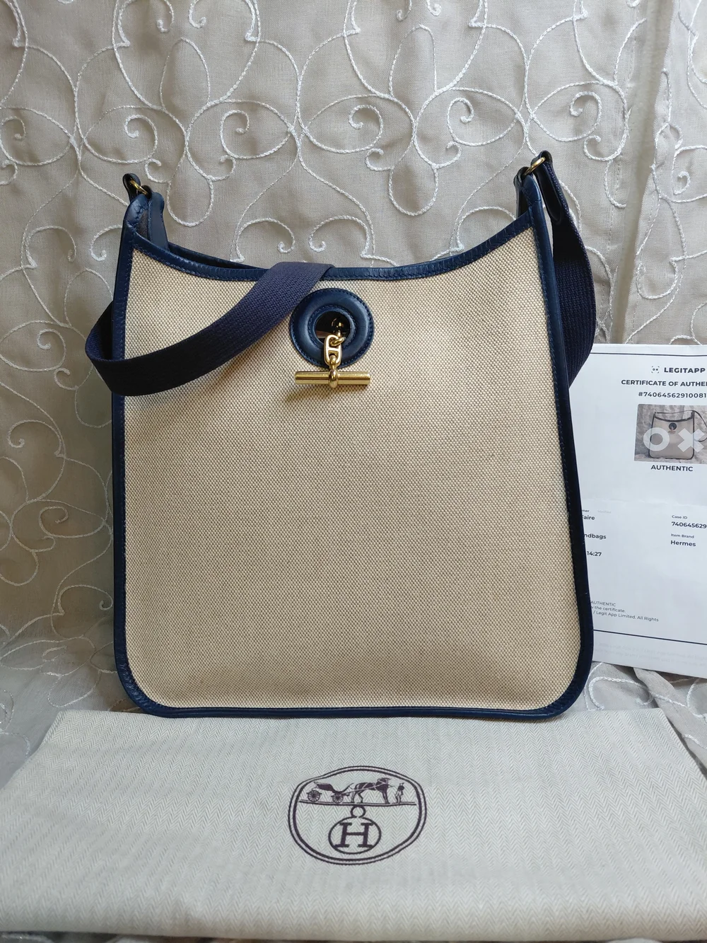 Hermès Vespa PM Toile Canvas & Navy Leather Shoulder Bag